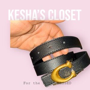 Black Faux  Leather Belt with Gold Buckle